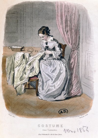 A Couturier at Work, engraved by Gervais by Pierre Gustave Eugene Staal
